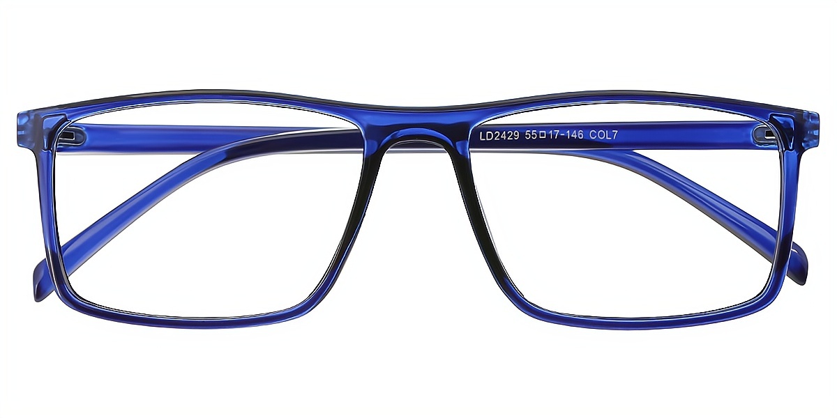 Blue Rectangle Simple Plastic Eyeglasses