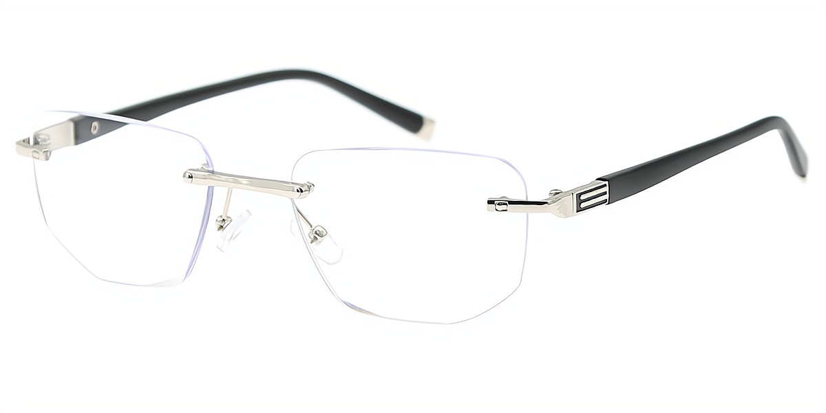 Silver Rectangle Simple Mixed Materials Eyeglasses