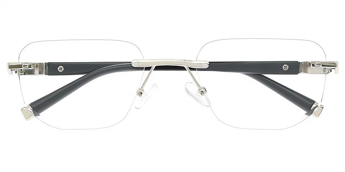 Silver Rectangle Simple Mixed Materials Eyeglasses