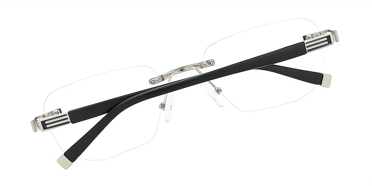 Silver Rectangle Simple Mixed Materials Eyeglasses