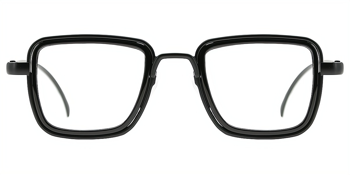 Black Geometric Retro Metal Eyeglasses