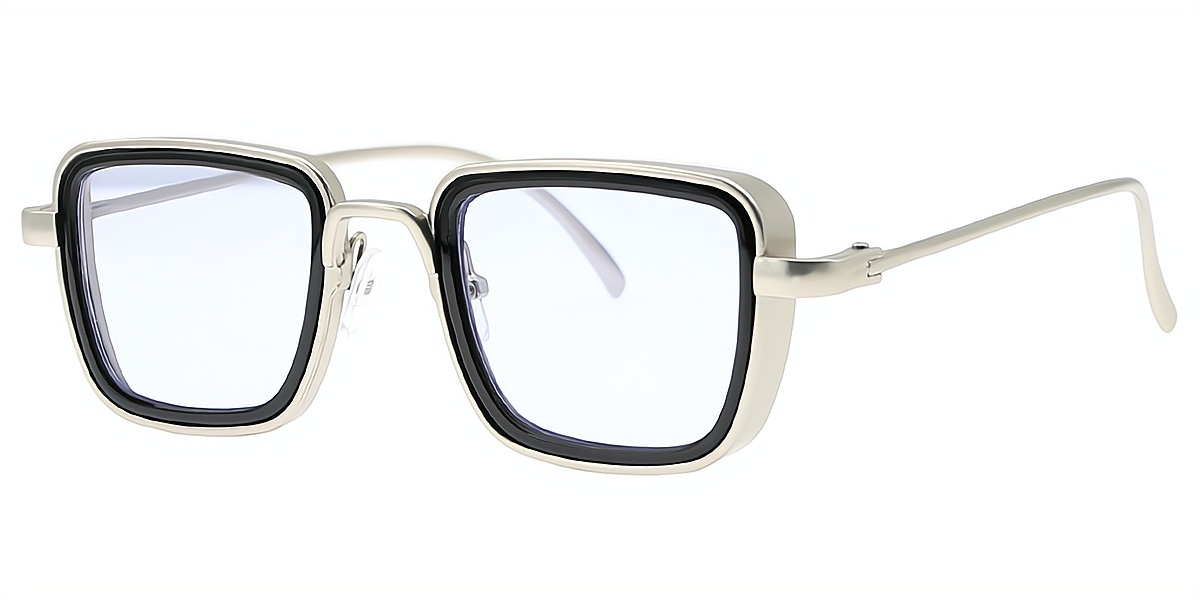 Silver Geometric Retro Metal Eyeglasses