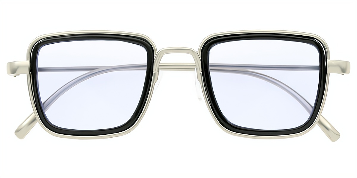 Silver Geometric Retro Metal Eyeglasses
