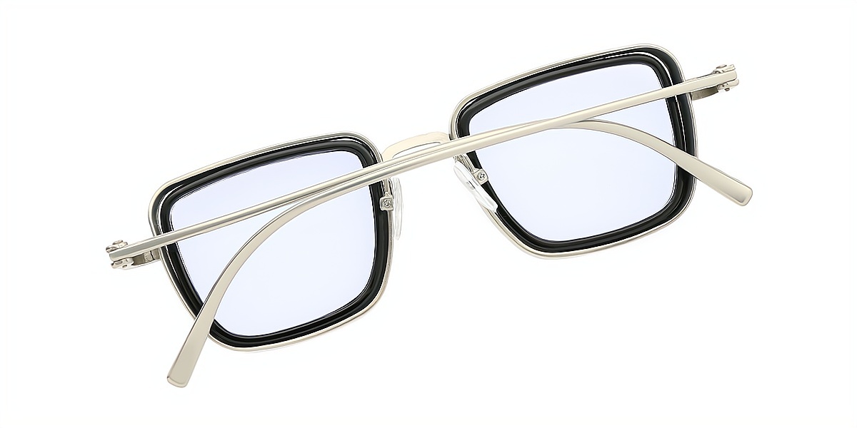 Silver Geometric Retro Metal Eyeglasses