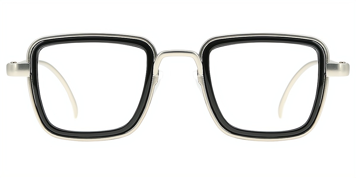 Silver Geometric Retro Metal Eyeglasses