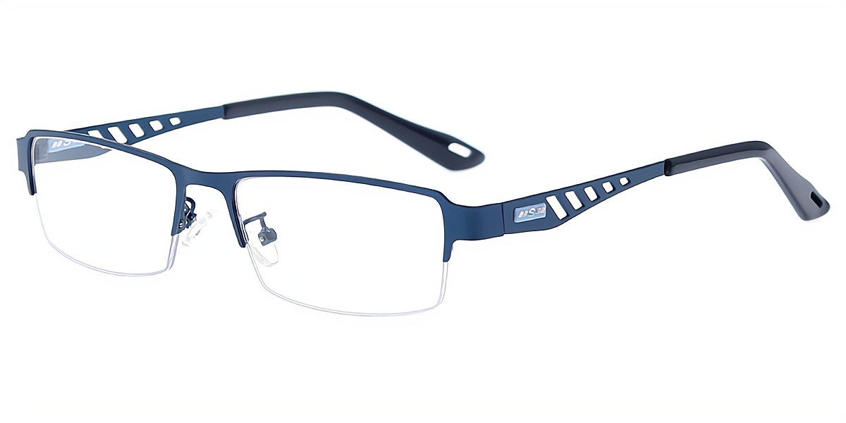 Blue Rectangle Classic Metal Eyeglasses