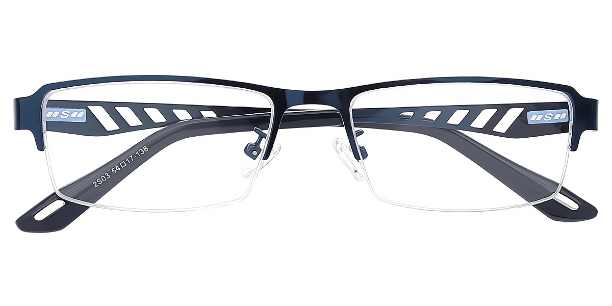 Blue Rectangle Classic Metal Eyeglasses