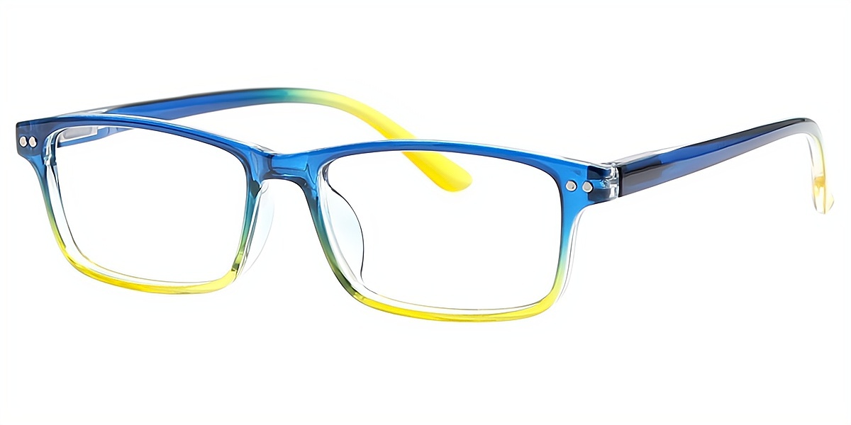 Blue Rectangle Elegant Horn Plastic Eyeglasses