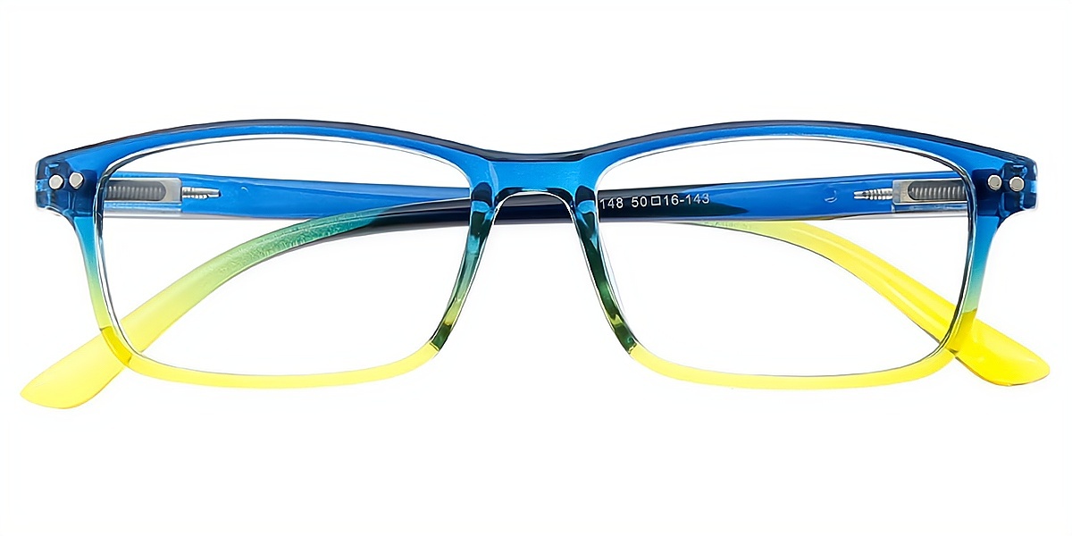 Blue Rectangle Elegant Horn Plastic Eyeglasses