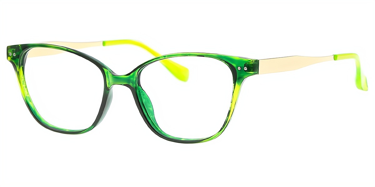 Green Cat Eye Elaborate Mixed Materials Eyeglasses