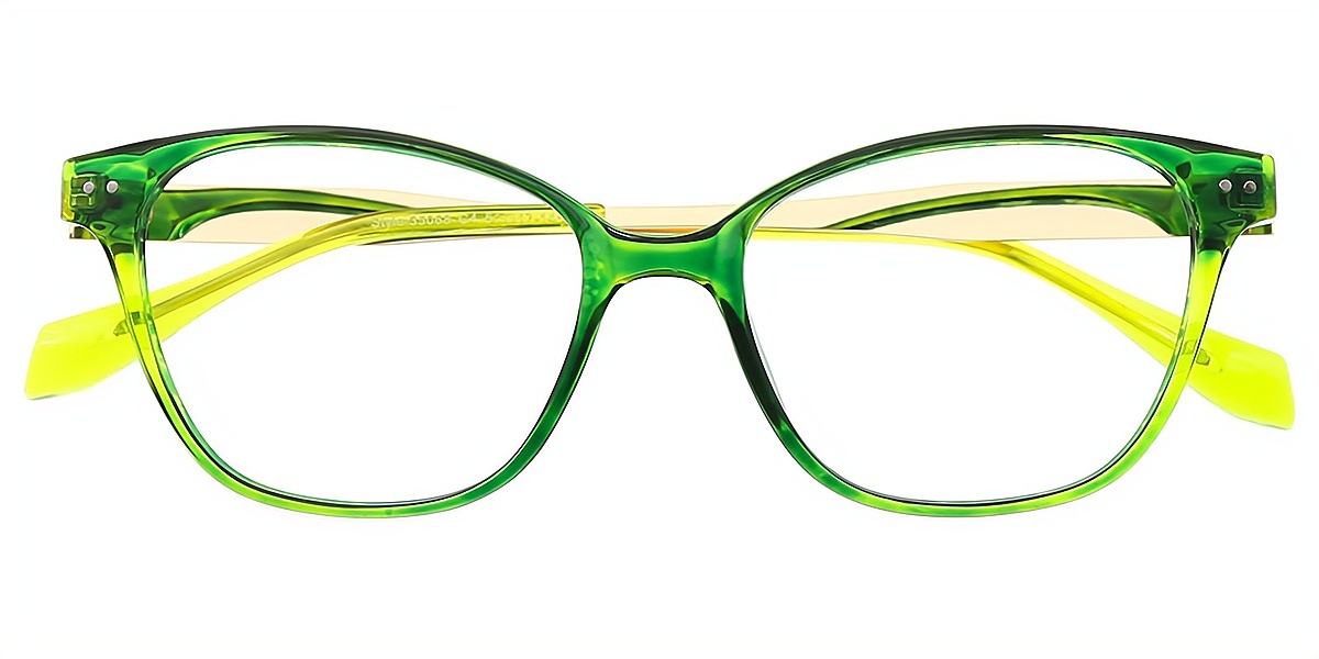 Green Cat Eye Elaborate Mixed Materials Eyeglasses