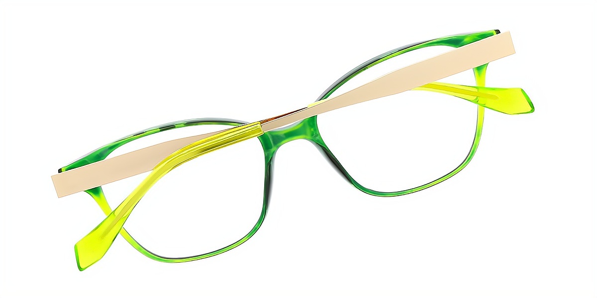 Green Cat Eye Elaborate Mixed Materials Eyeglasses