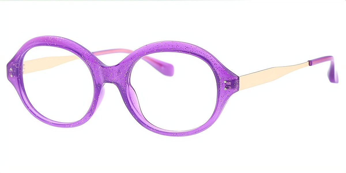 Purple Oval Hipster Mixed Materials Eyeglasses