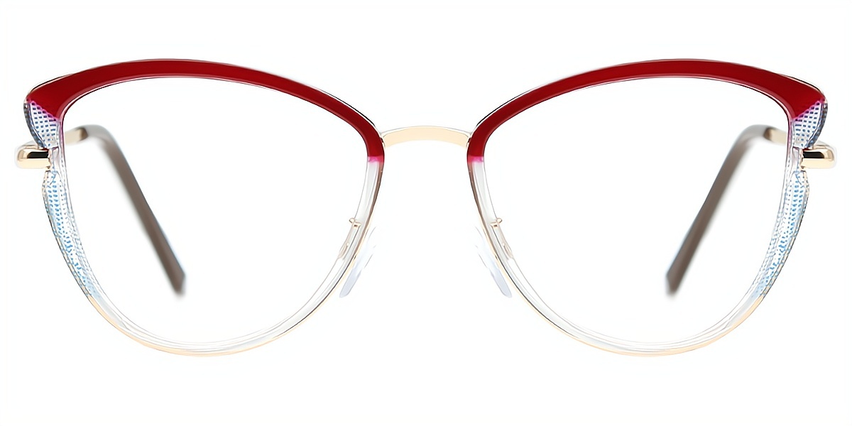 Red Cat Eye Elegant Mixed Materials Eyeglasses