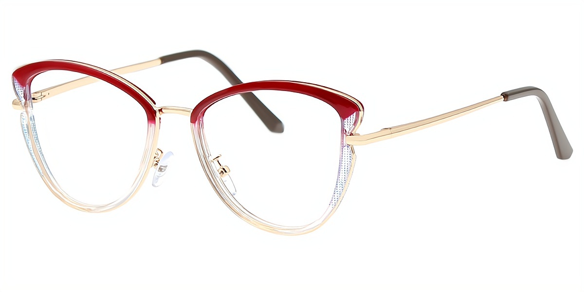 Red Cat Eye Elegant Mixed Materials Eyeglasses