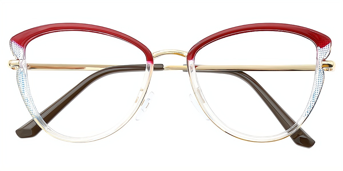 Red Cat Eye Elegant Mixed Materials Eyeglasses