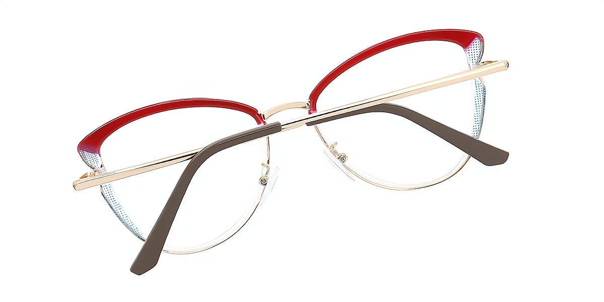 Red Cat Eye Elegant Mixed Materials Eyeglasses