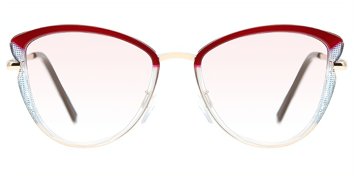 Red Cat Eye Elegant Mixed Materials Eyeglasses