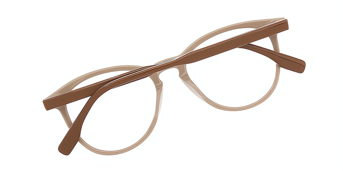 Brown Round Classic Keyhole Bridge Acetate Eyeglasses