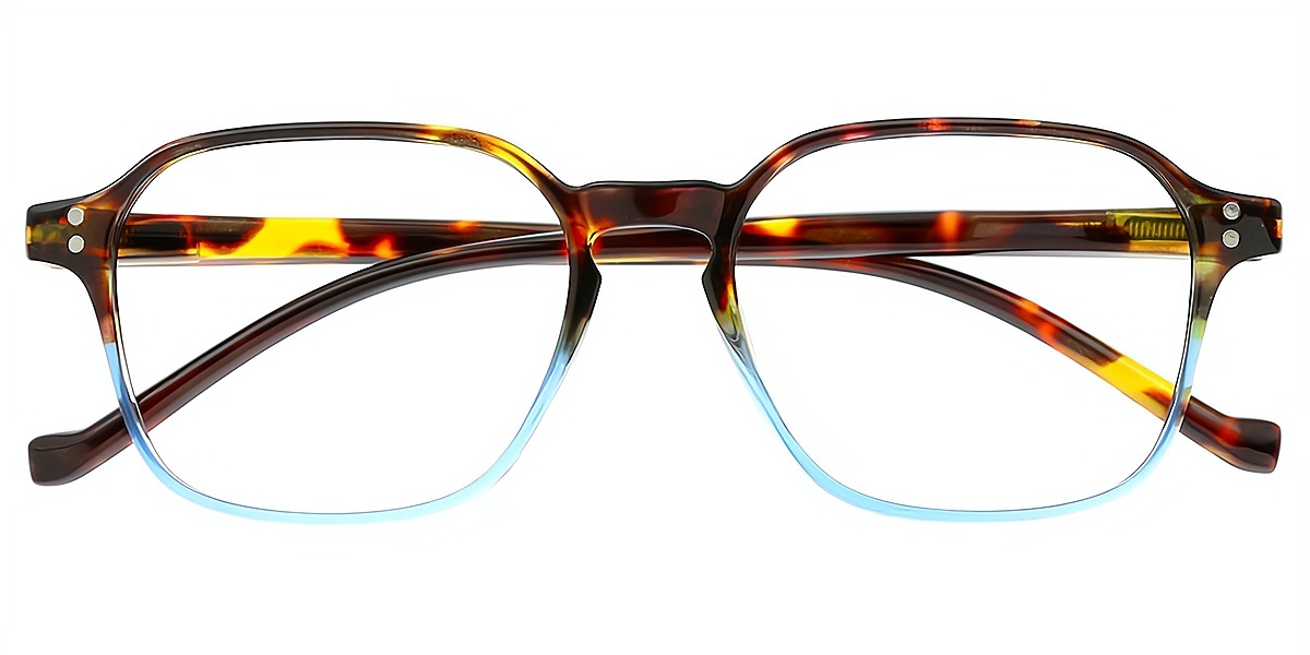 Tortoise Blue Geometric Chic Keyhole Bridge TR90 Eyeglasses