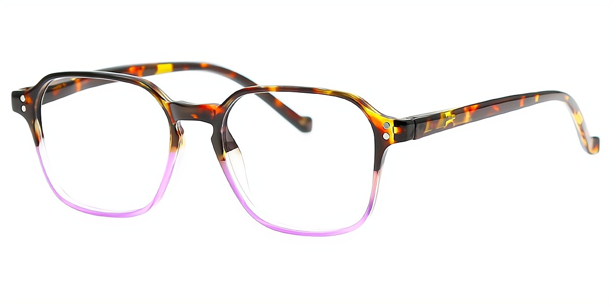 Tortoise Purple Geometric Chic Keyhole Bridge TR90 Eyeglasses