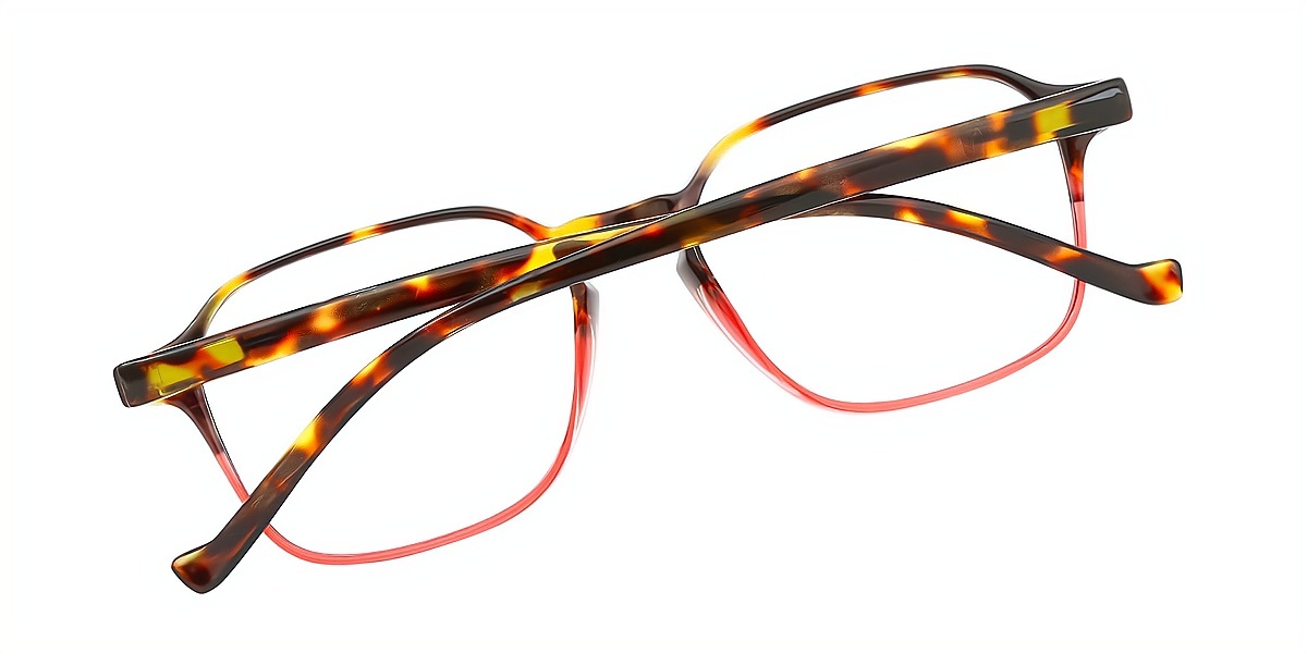 Tortoise Red Geometric Chic Keyhole Bridge TR90 Eyeglasses