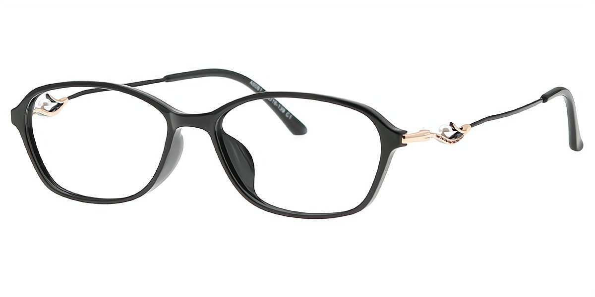 Black Oval Retro Lightweight Mixed Materials Eyeglasses
