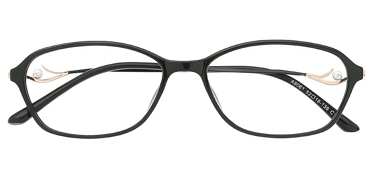 Black Oval Retro Lightweight Mixed Materials Eyeglasses