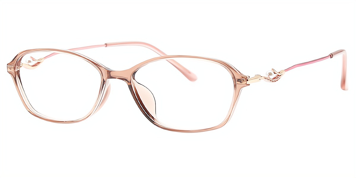 Light Brown Oval Retro Lightweight Mixed Materials Eyeglasses