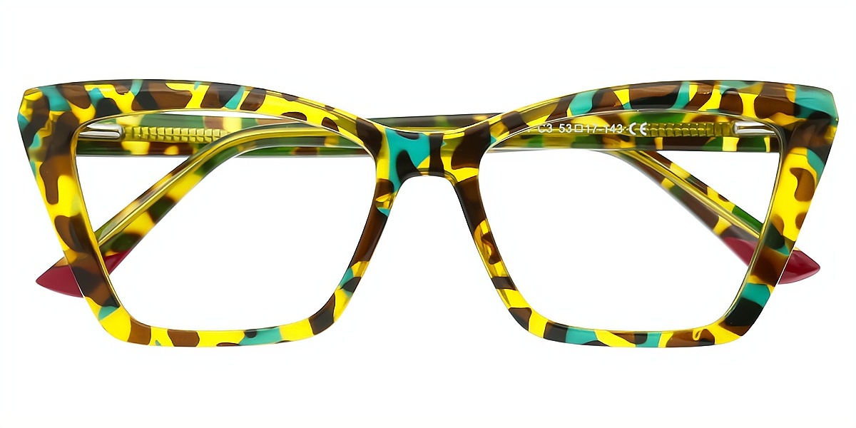 Green Tortoise Cat Eye Hipster Oversized TR90 Eyeglasses