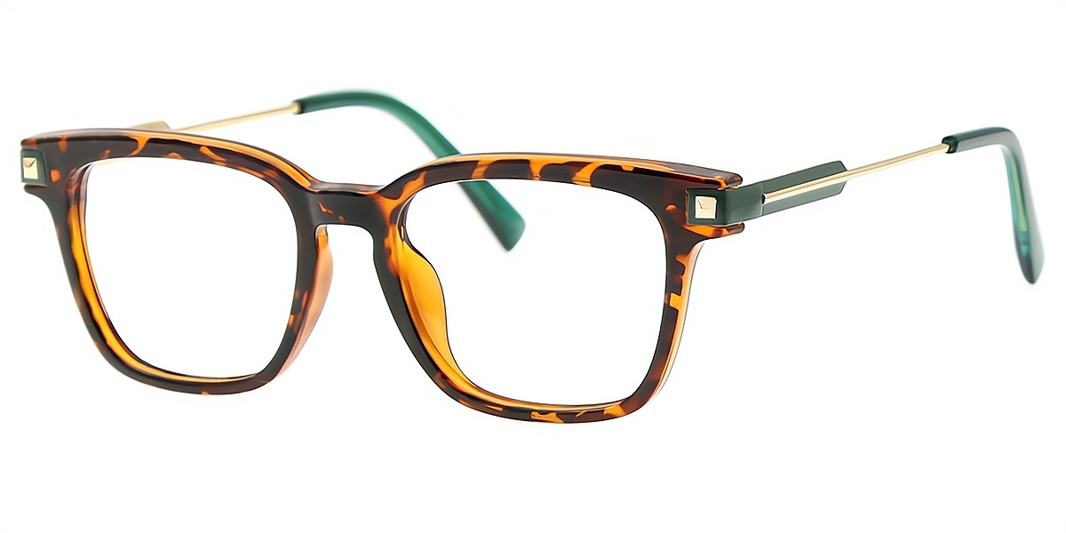 Tortoise Rectangle Classic Mixed Materials Eyeglasses