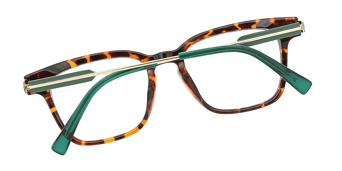 Tortoise Rectangle Classic Mixed Materials Eyeglasses