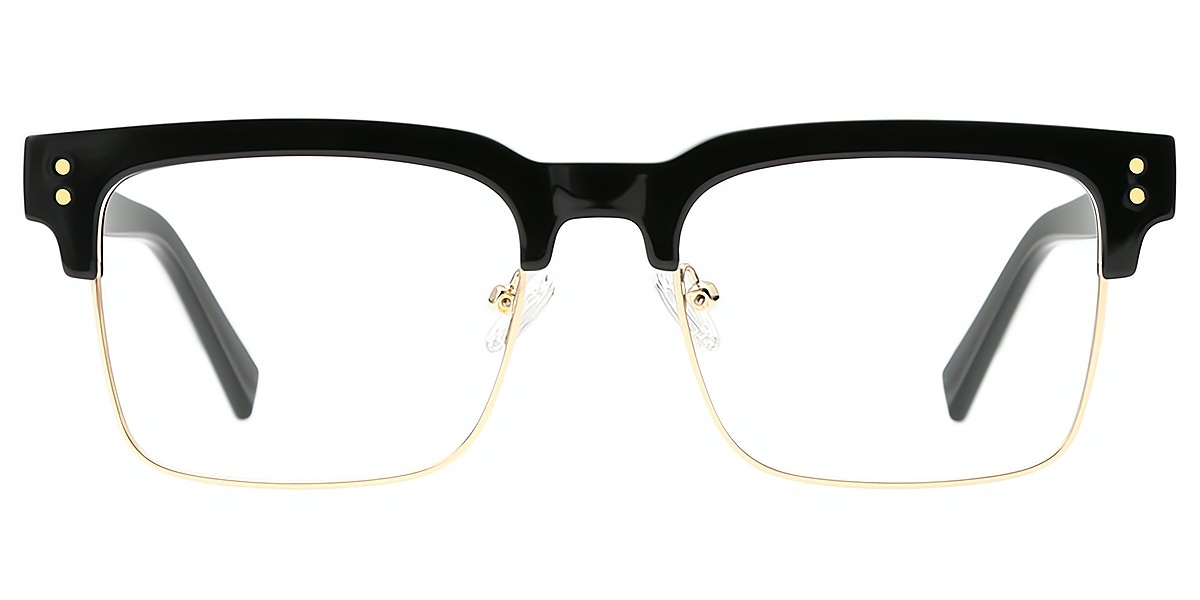 Black Rectangle Retro Mixed Materials Eyeglasses