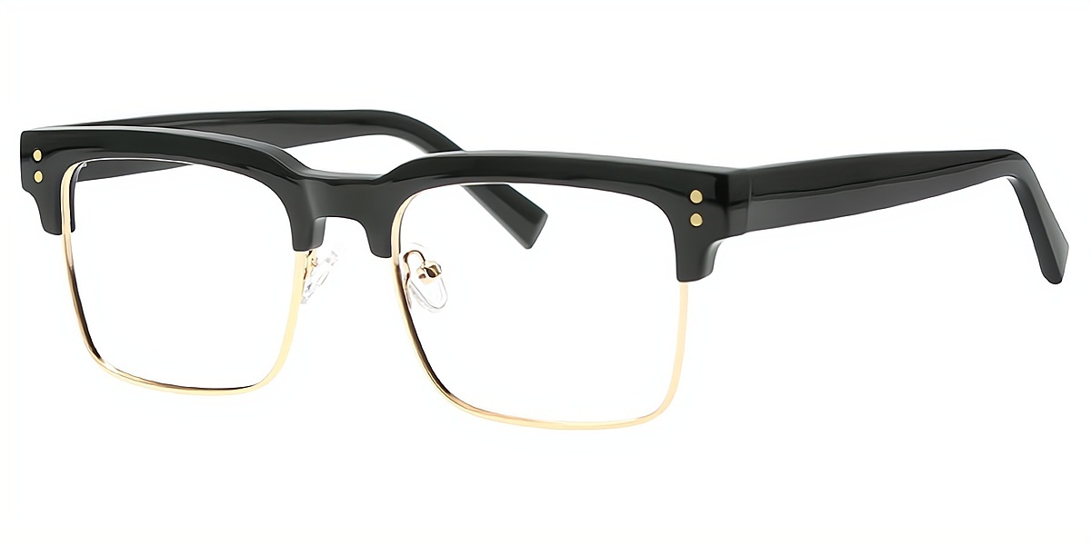 Black Rectangle Retro Mixed Materials Eyeglasses