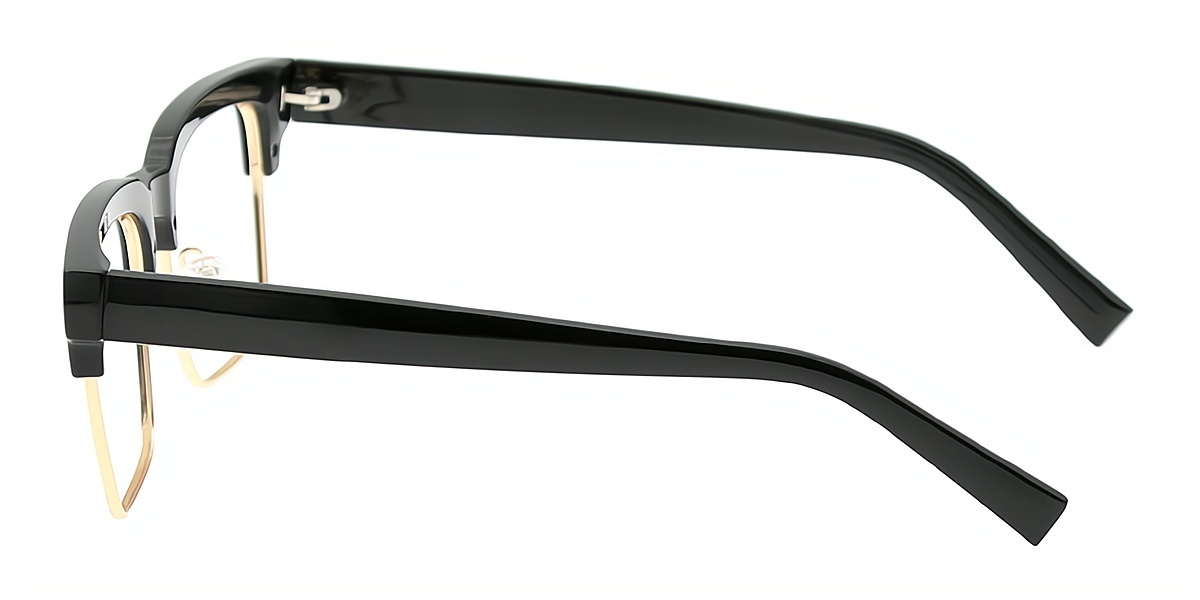 Black Rectangle Retro Mixed Materials Eyeglasses