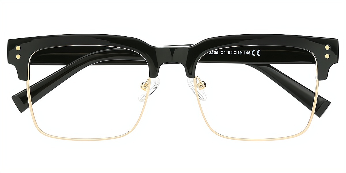 Black Rectangle Retro Mixed Materials Eyeglasses