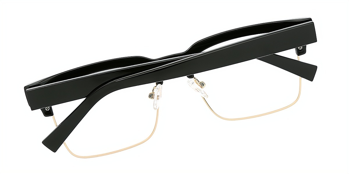 Black Rectangle Retro Mixed Materials Eyeglasses