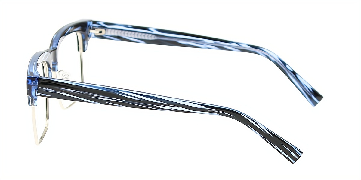 Blue Browline Retro Mixed Materials Eyeglasses