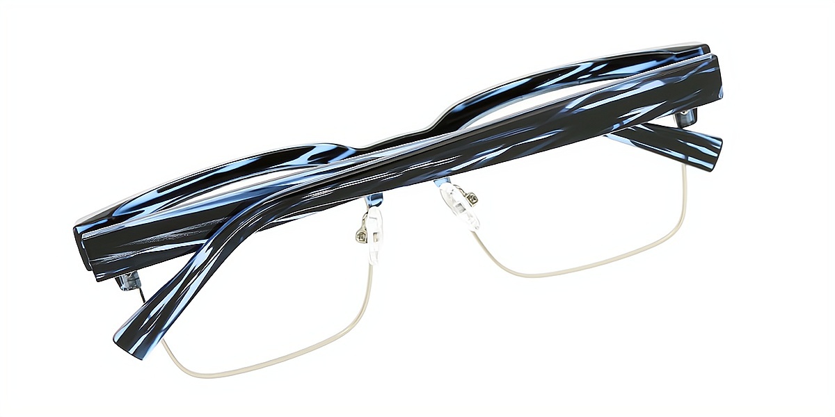 Blue Browline Retro Mixed Materials Eyeglasses