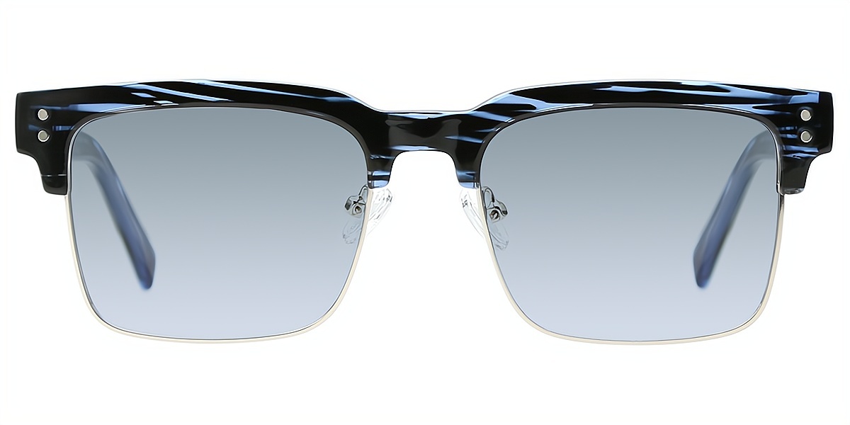 Blue Browline Retro Mixed Materials Eyeglasses