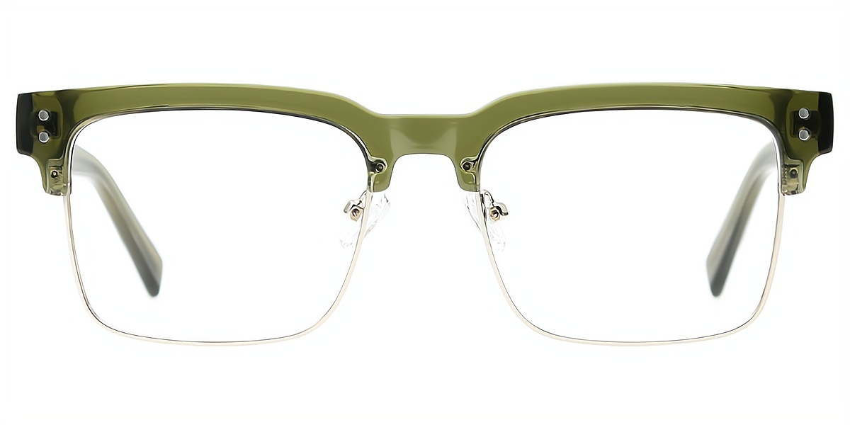 Green Rectangle Mixed Materials Eyeglasses