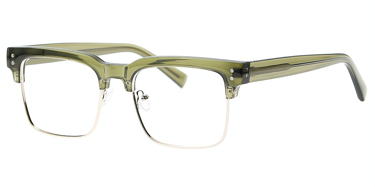 Green Rectangle Mixed Materials Eyeglasses