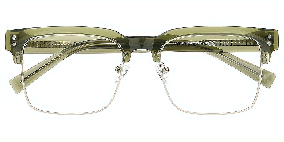 Green Rectangle Mixed Materials Eyeglasses