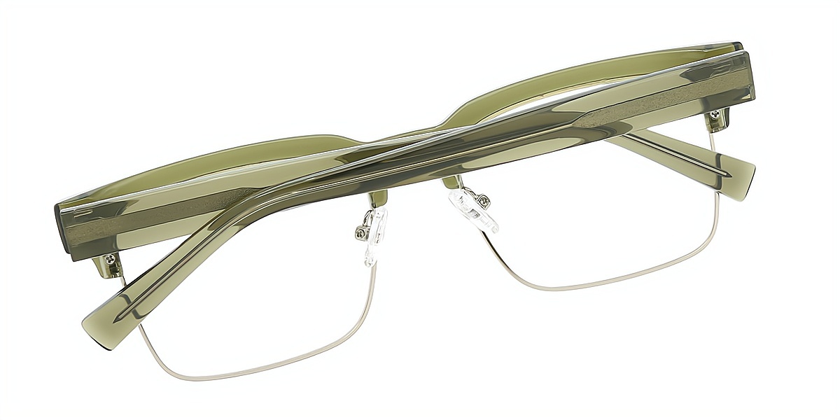 Green Rectangle Mixed Materials Eyeglasses