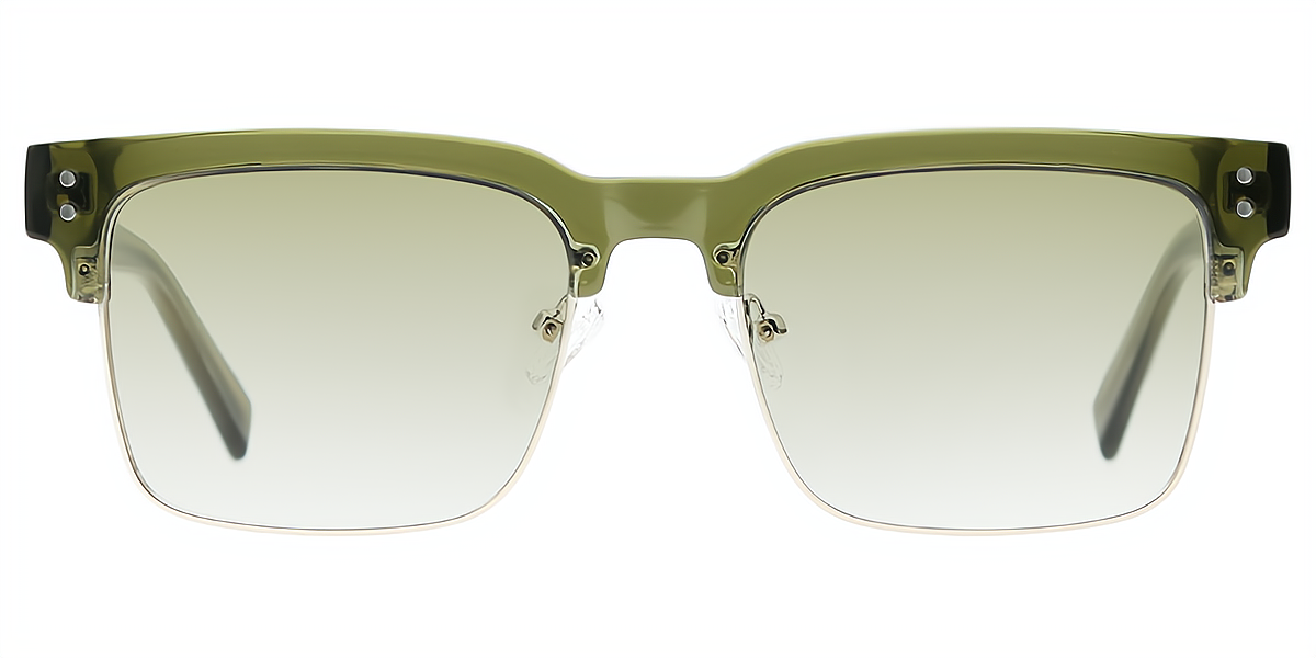 Green Rectangle Mixed Materials Eyeglasses