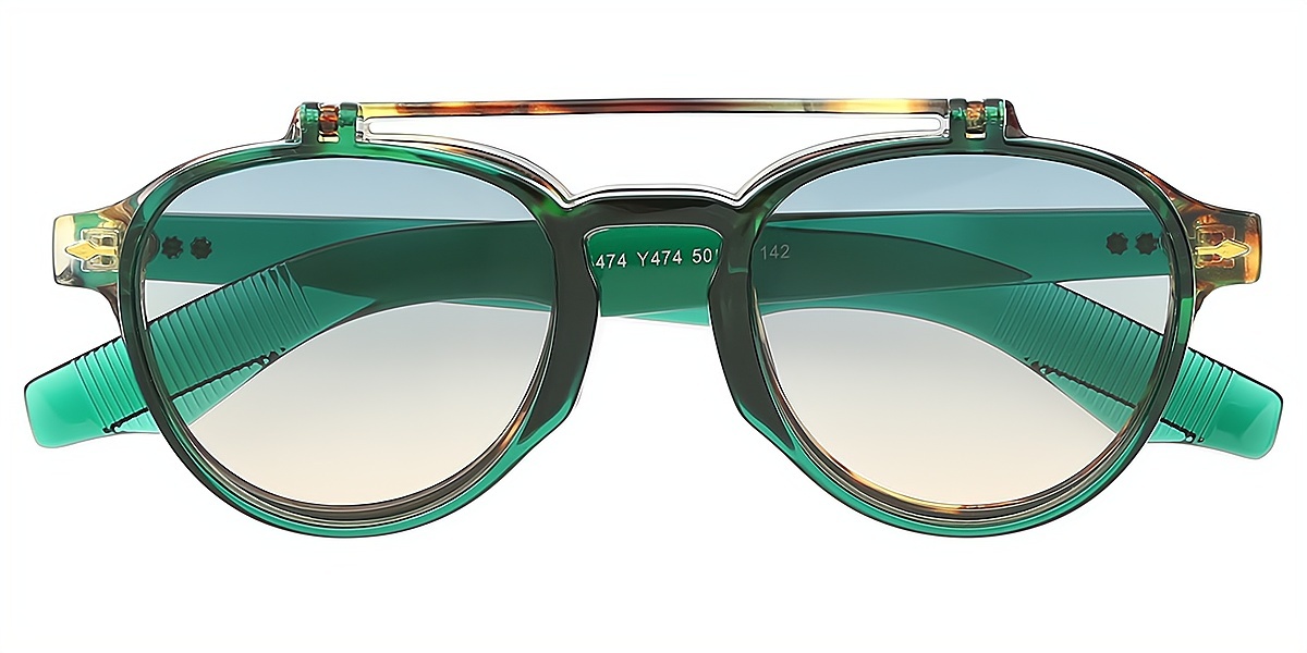 Green Aviator Oversized Plastic Eyeglasses