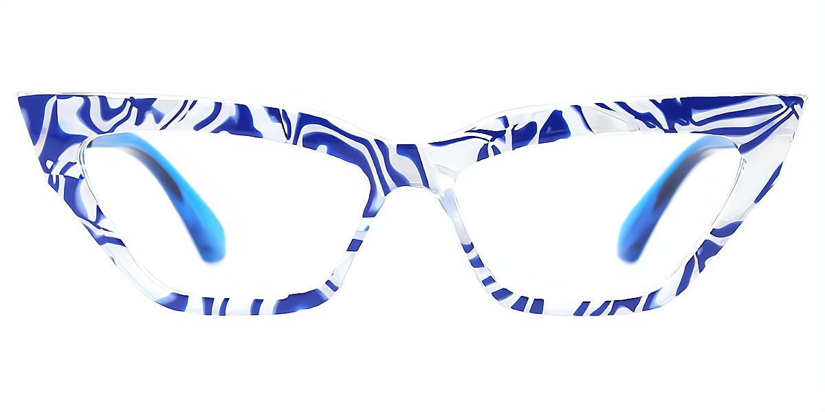 Blue Cat Eye Fancy Oversized Plastic Eyeglasses