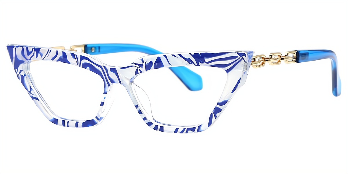 Blue Cat Eye Fancy Oversized Plastic Eyeglasses