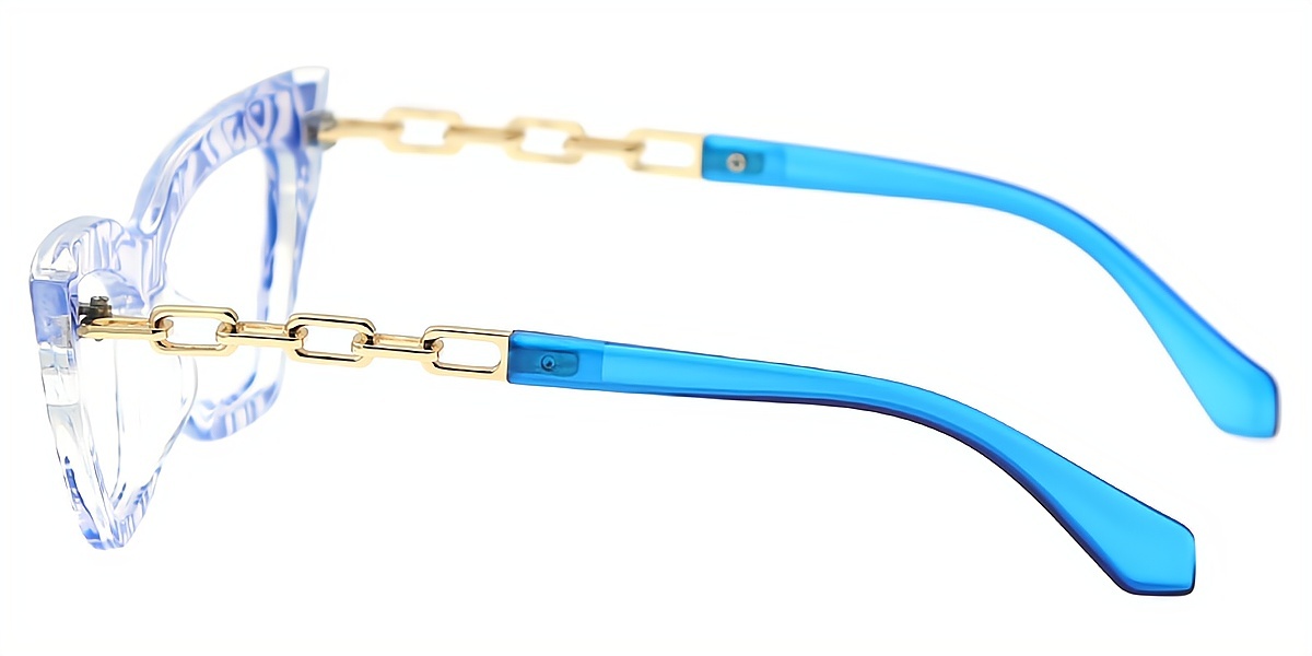 Blue Cat Eye Fancy Oversized Plastic Eyeglasses