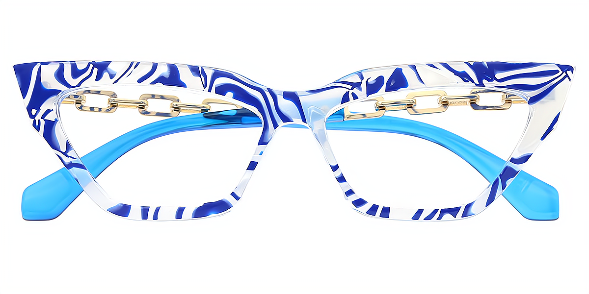 Blue Cat Eye Fancy Oversized Plastic Eyeglasses